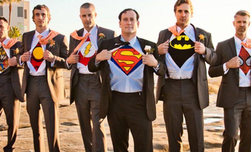 Grooms with superhero t-shirts