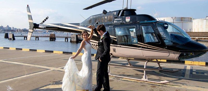 Bride and Groom in a Helicopter